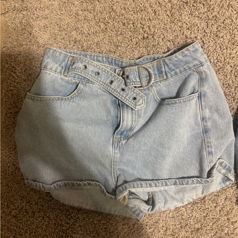 Le Lis Light Blue Jean Shorts with Belt